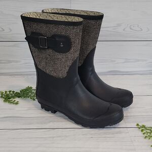 Chooka Rainboots Classic mid-calf Racer Herrinbone Black Womens Size 9